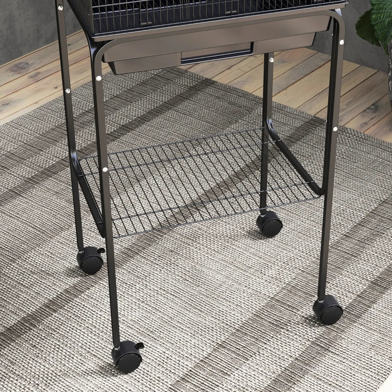 Bird Cage for Budgies Finches and Parakeets with Stand Wheels and Slide-out Tray Storage Shelf Black