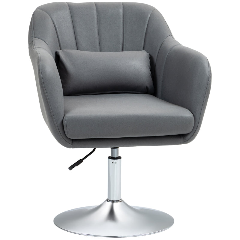Contemporary Swivel Microfibre Accent Chair with Adjustable Height, Thick Cushion and Lumbar Support for Living Room or Office in Dark Grey