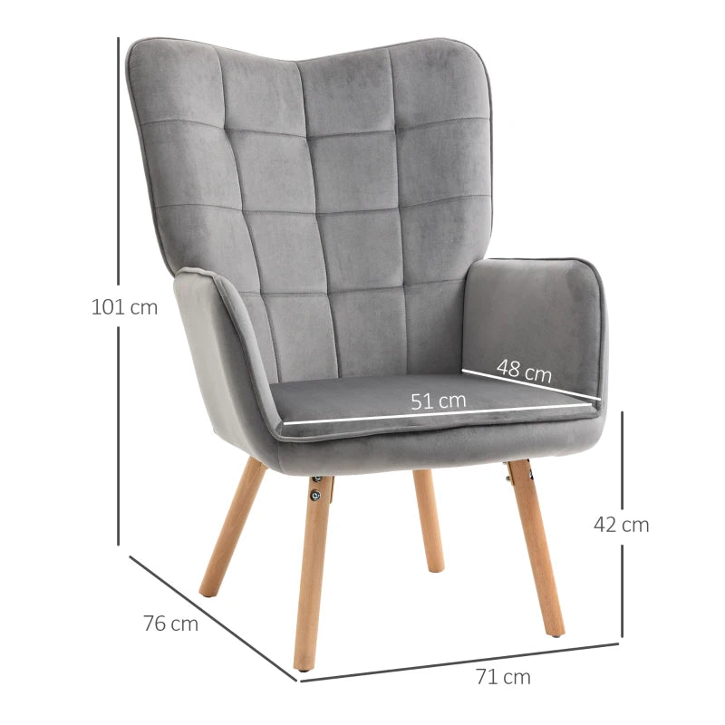 Stylish Velvet-Touch Tufted Wingback Armchair Set of 2 for Modern Lounge and Leisure Spaces in Grey