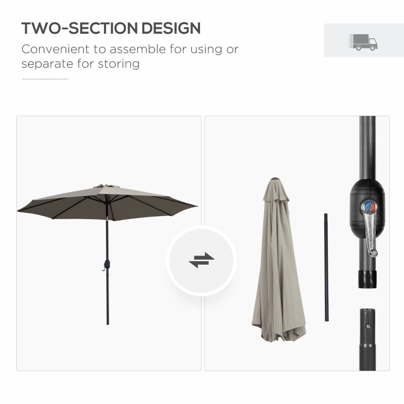 Light Grey 3m Tilt Garden Umbrella with Crank Handle