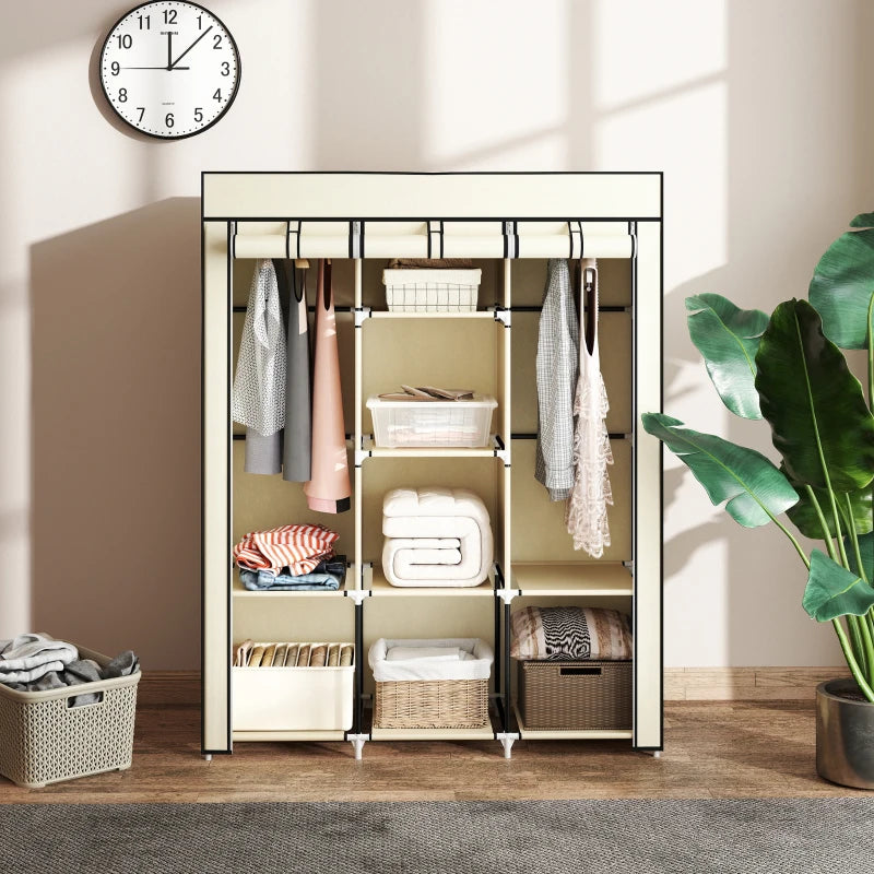 Stylish Cream White Fabric Wardrobe with Rails and Shelves for Organized Storage