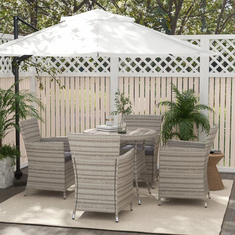 5 Piece Grey Rattan Dining Set Removable Cushions