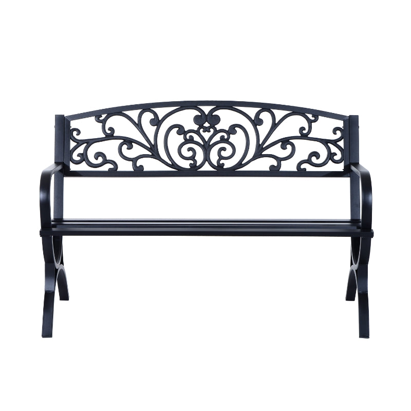 Black Steel Garden Bench - 127L x 60W x 85H cm