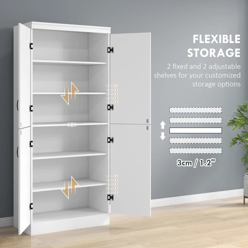 Freestanding 4-Door Tall Kitchen Storage Cabinet with Adjustable Shelves for Home Organization