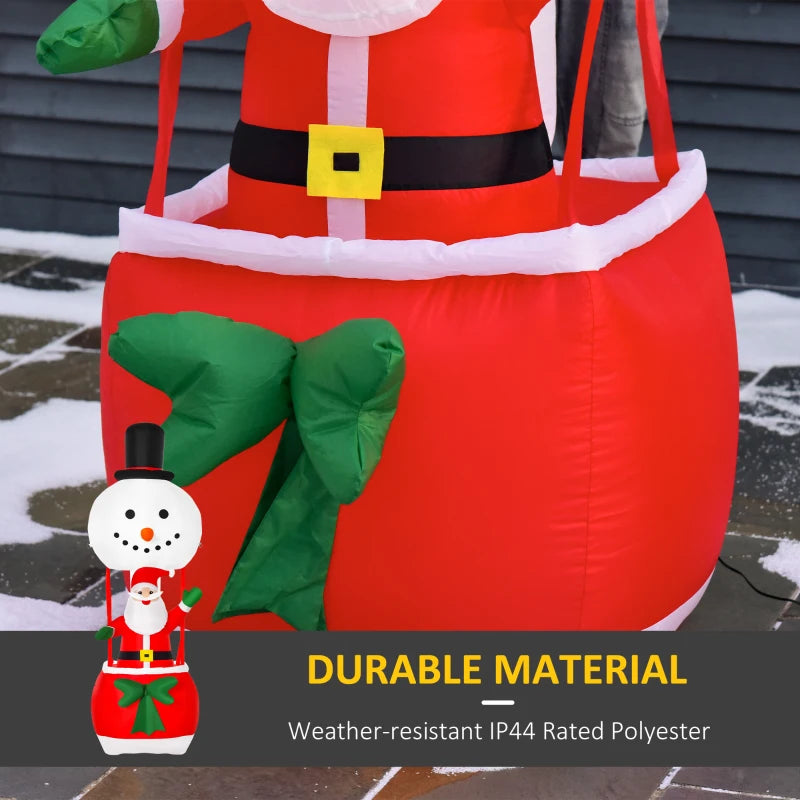 8ft Christmas Inflatable Santa Claus Snowman Hot Air Balloon - LED Outdoor Indoor Xmas Decoration, Blow Up Holiday Decor
