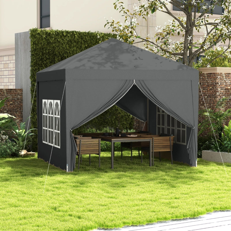 Grey 3x3m Pop Up Waterproof Gazebo Tent with Windows & Carry Bag