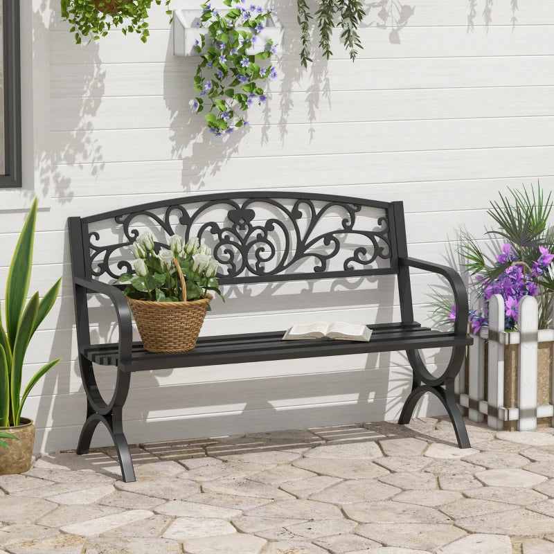 Black Steel Garden Bench - 127L x 60W x 85H cm