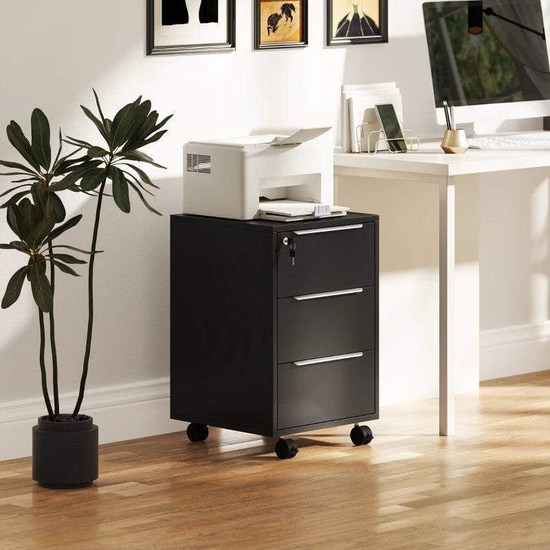 Secure Black Three-Drawer Locking Filing Cabinet for Home Office - Stylish Storage Solution for Documents and Files