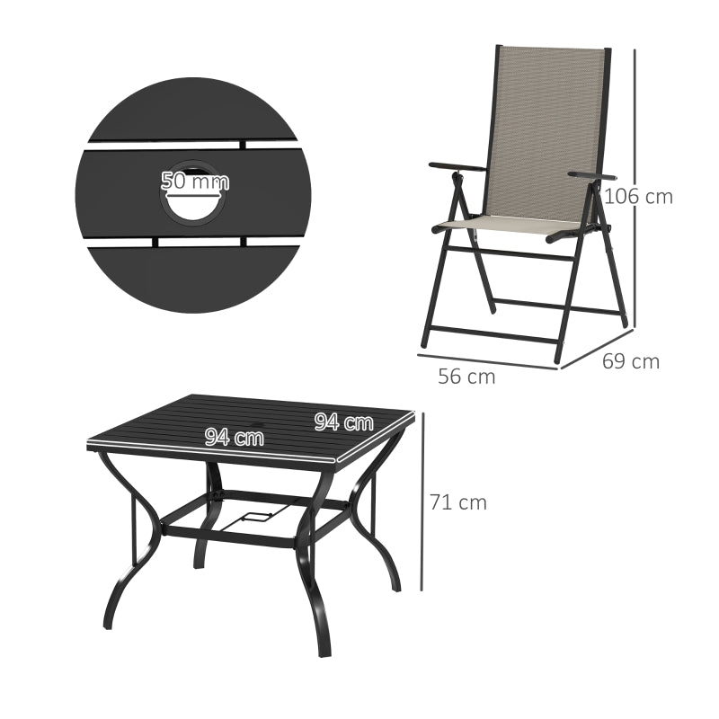 5-Piece Steel Frame Patio Set - Khaki and Black - Outdoor Furniture Set