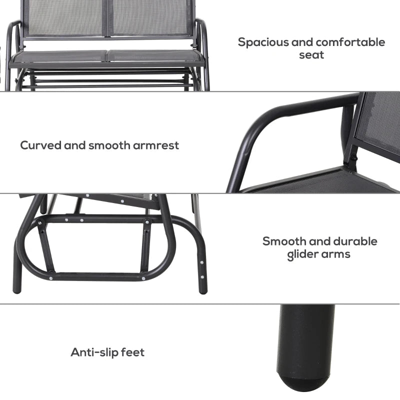 Grey 2-Person Outdoor Glider Bench Loveseat