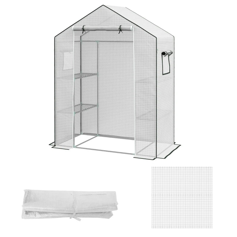 Greenhouse Cover Replacement with Roll-up Door and Windows, 140 x 73 x 190cm, White