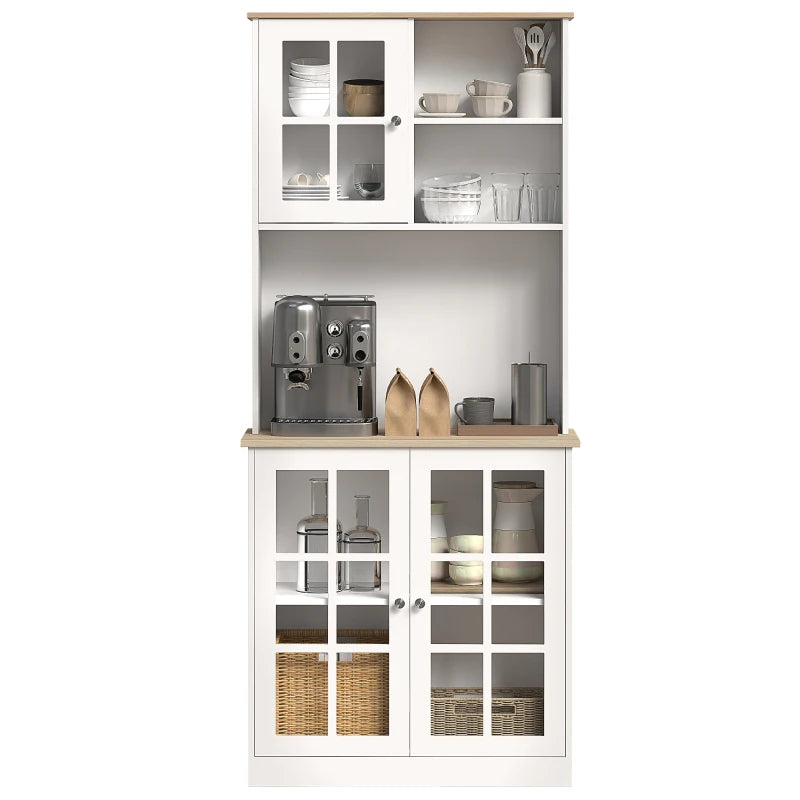 Freestanding Kitchen Storage Cabinet with Adjustable Shelves and Glass Doors 80L x 37W x 183H cm White