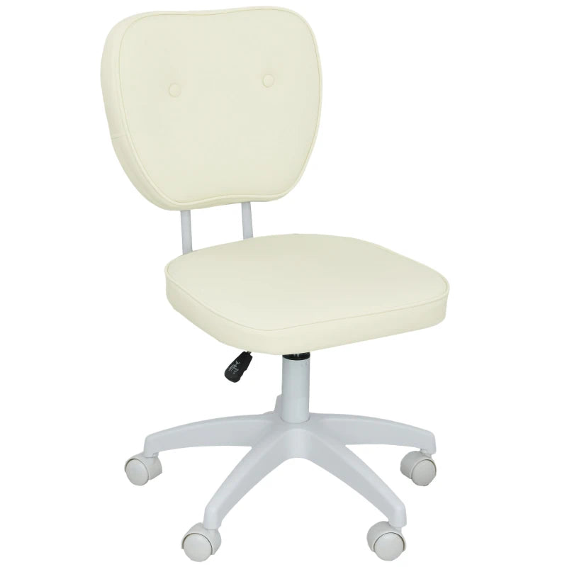 Vinsetto Cream PU Leather Vanity Office Chair - Adjustable Height, Armless Design, Swivel Wheels for Home & Office Use
