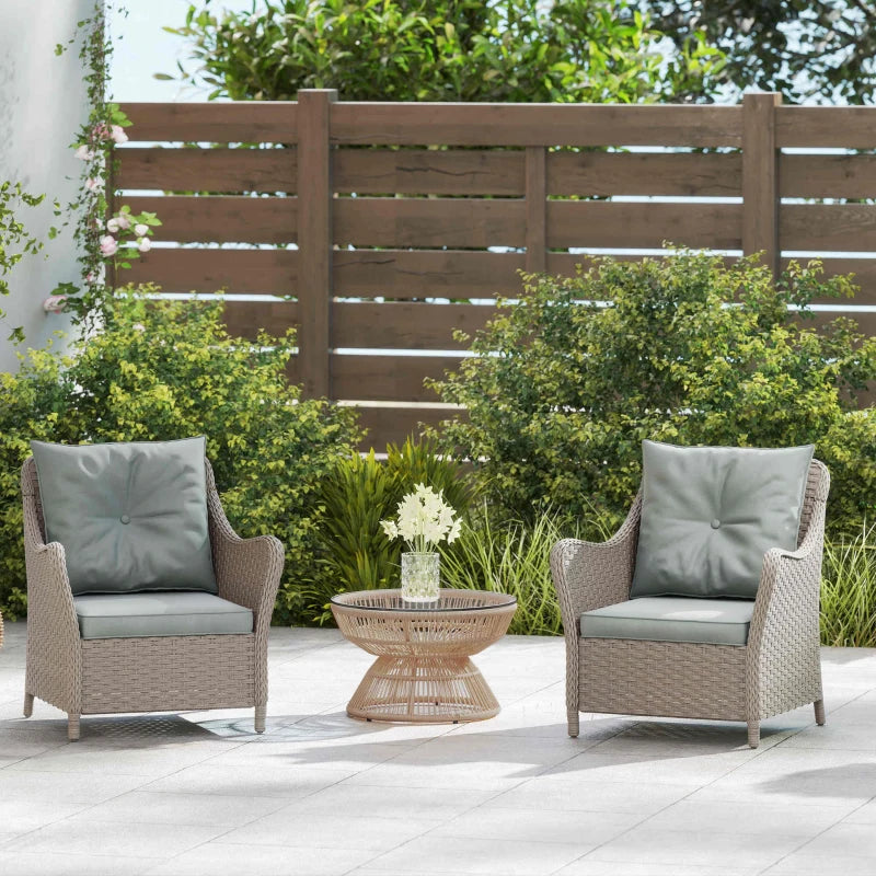 Rattan Garden Chairs Set of 2 with Cushions and Armrests for Outdoor Relaxation