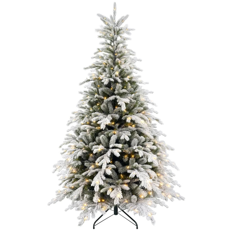 6ft Snow-Flocked Artificial Christmas Tree with LED Lights - Bushy, Realistic Holiday Decor for Festive Home Decoration