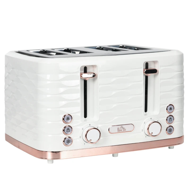 Premium Four-Slice Rippled Toaster in White - Fast Toasting, Stylish Design, Perfect for Family Breakfasts