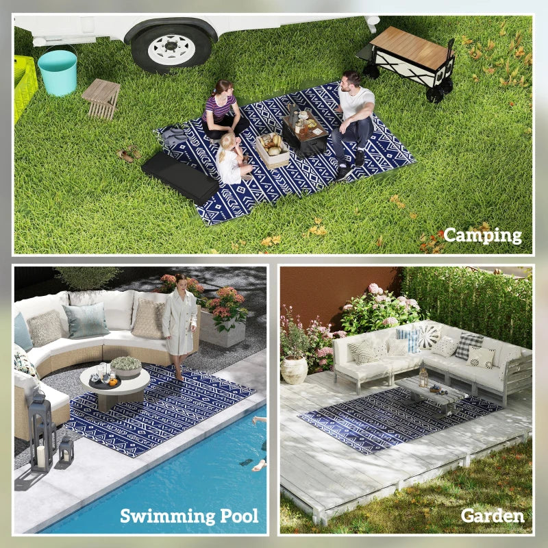 Reversible Waterproof Outdoor Rug 182x274cm - Plastic Straw Mat for Garden, Beach, Camping