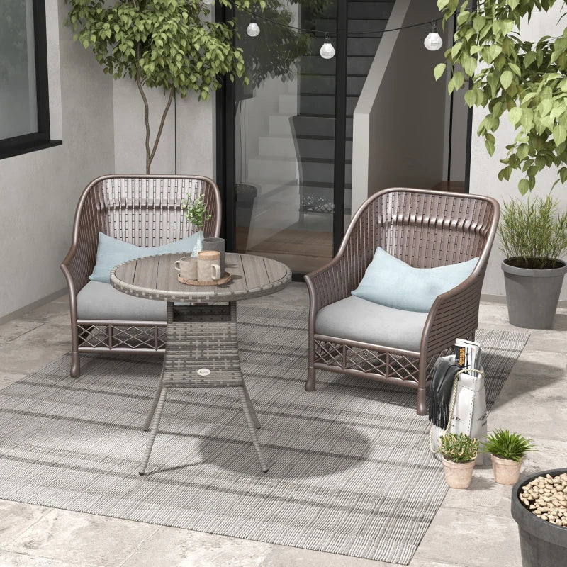 Grey 70cm 4-Person Wood-Effect Rattan Table