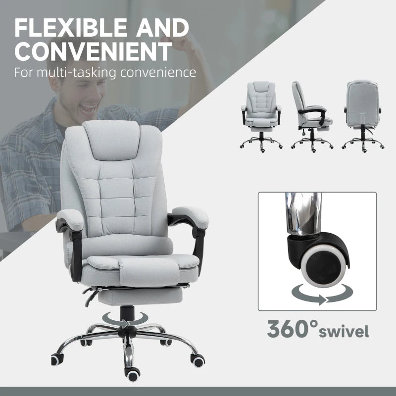 Light Grey Linen-Look Adjustable Office Chair - Ergonomic Design for Home & Office, Stylish Comfort, Perfect for Workspaces