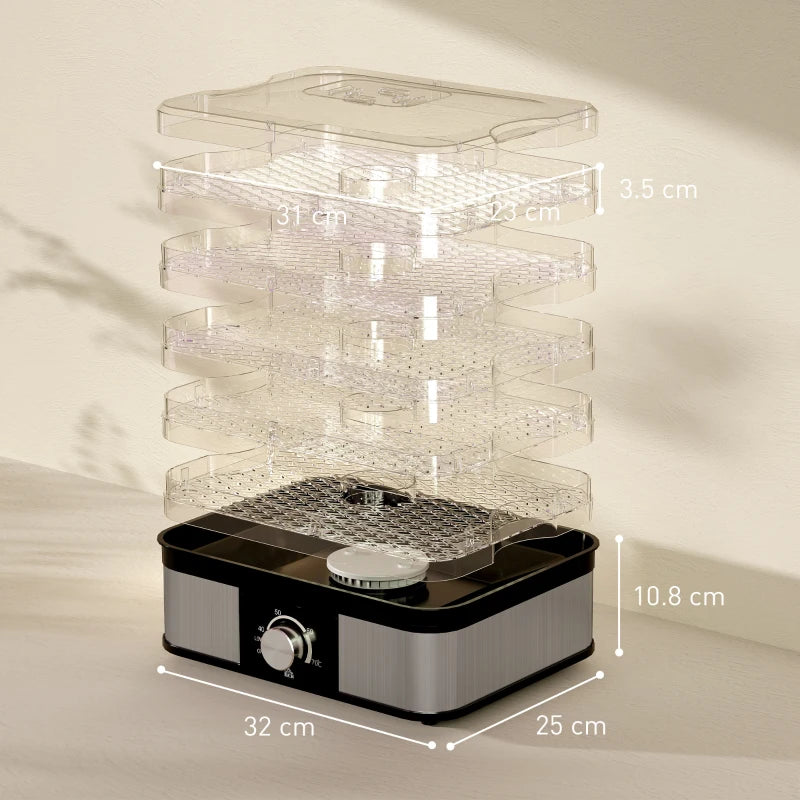 5-Tier Stainless Steel Food Dehydrator - 245W Adjustable Temperature Dryer for Fruits, Vegetables, Jerky & Pet Treats - Black