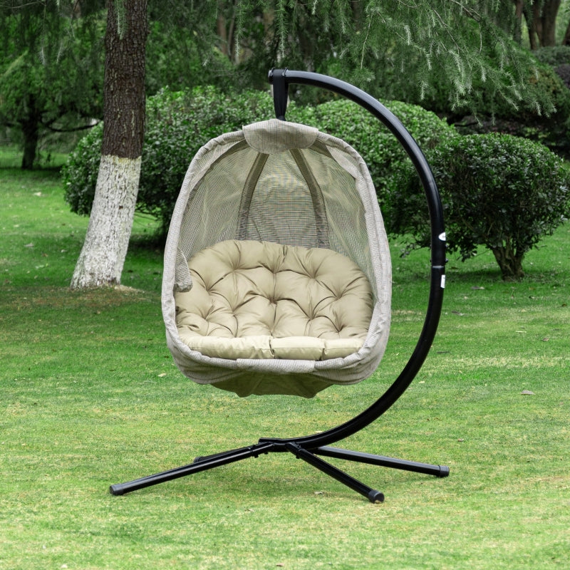 Khaki Hanging Egg Chair with Stand and Cushion