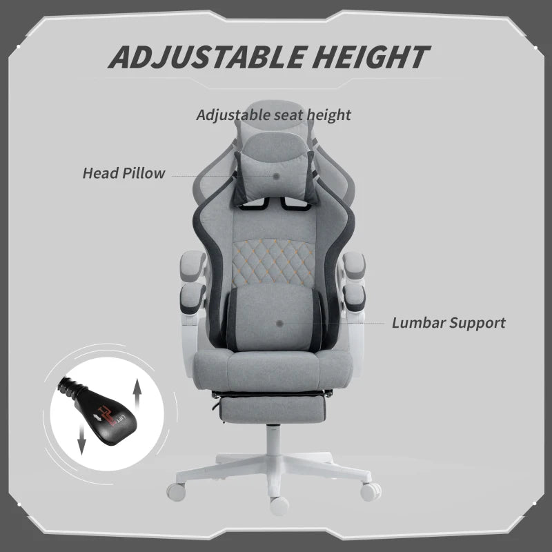Ergonomic High Back Gaming Chair with Footrest - Velvet Recliner, Lumbar Support, Adjustable Height, 360° Swivel - Grey