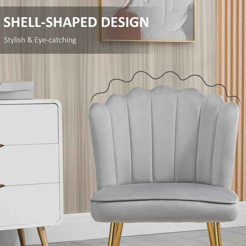 Set of 2 Velvet Upholstered Dining Chairs with Gold Metal Legs for Kitchen and Living Room, Grey