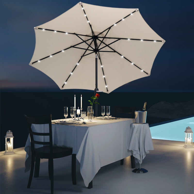 LED Lighted Cream Patio Umbrella with Tilt Crank - 2.7m