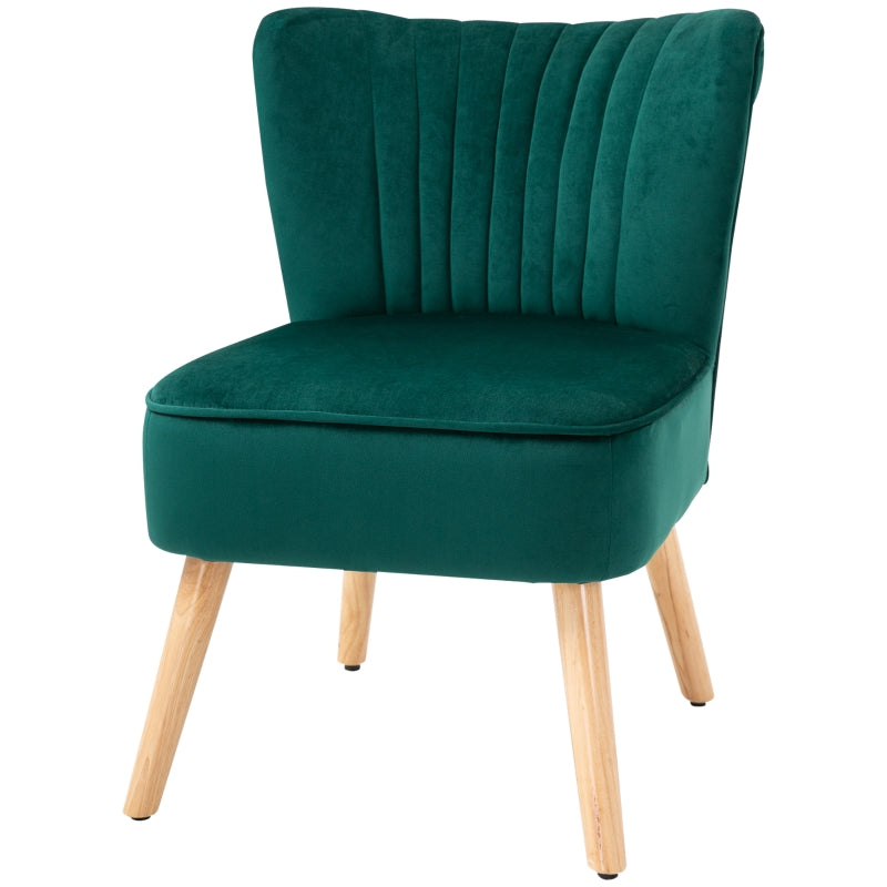 Stylish Green Fabric Accent Chair with Rubber Wood Legs and Thick Padding for Living Room Comfort