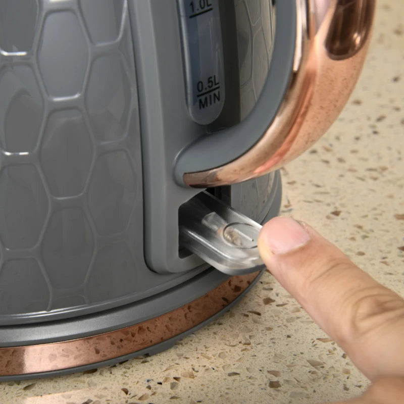 1.7L 3000W Fast Boil Kettle & 2 Slice Toaster Set - Auto Shut Off, Browning Controls, Stylish Grey Finish