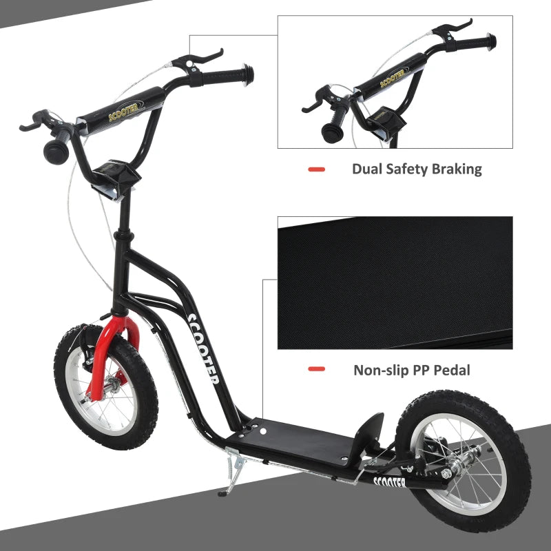 Adjustable Teen Kick Scooter with Inflatable Wheels, Dual Brakes, and Black Finish - Perfect for Fun and Safety!
