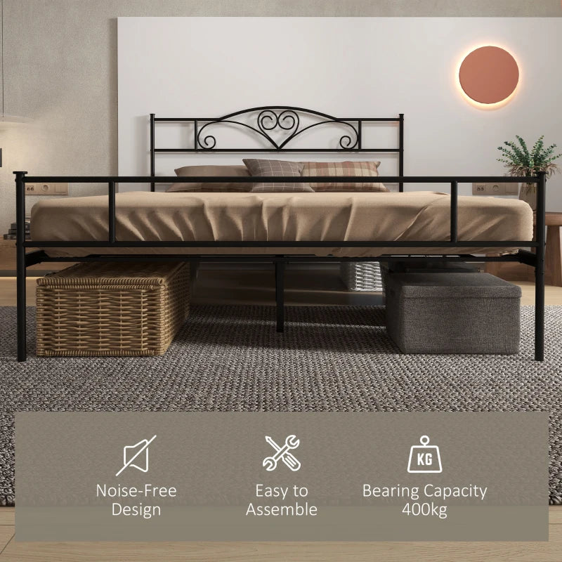 King Size Metal Bed Frame with Headboard & Footboard - 5ft4 Bed Base with 31cm Under-Bed Storage for Bedroom