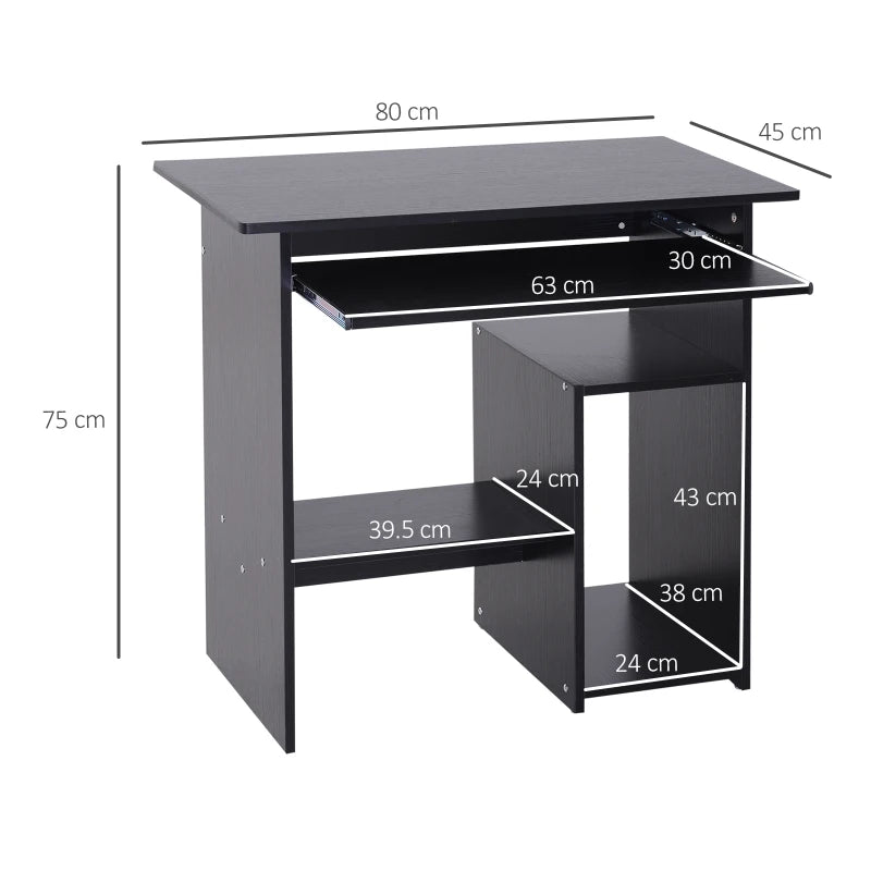 Compact Modern Black Wooden Computer Desk with Keyboard Tray & Storage Shelf - Ideal Corner Table for Home Office