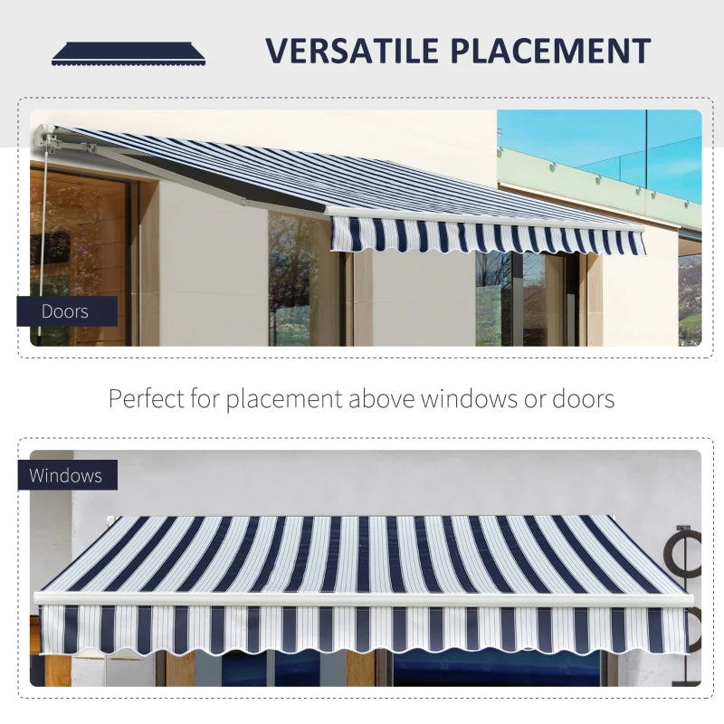 3.5m x 2.5m Manual Retractable Awning - Dark Blue/White Stripes