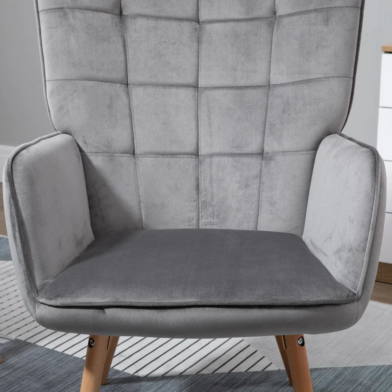 Stylish Velvet-Touch Tufted Wingback Armchair Set of 2 for Modern Lounge and Leisure Spaces in Grey