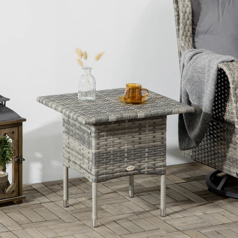 Grey Rattan Outdoor Side Table with Plastic Board - Patio & Garden Furniture