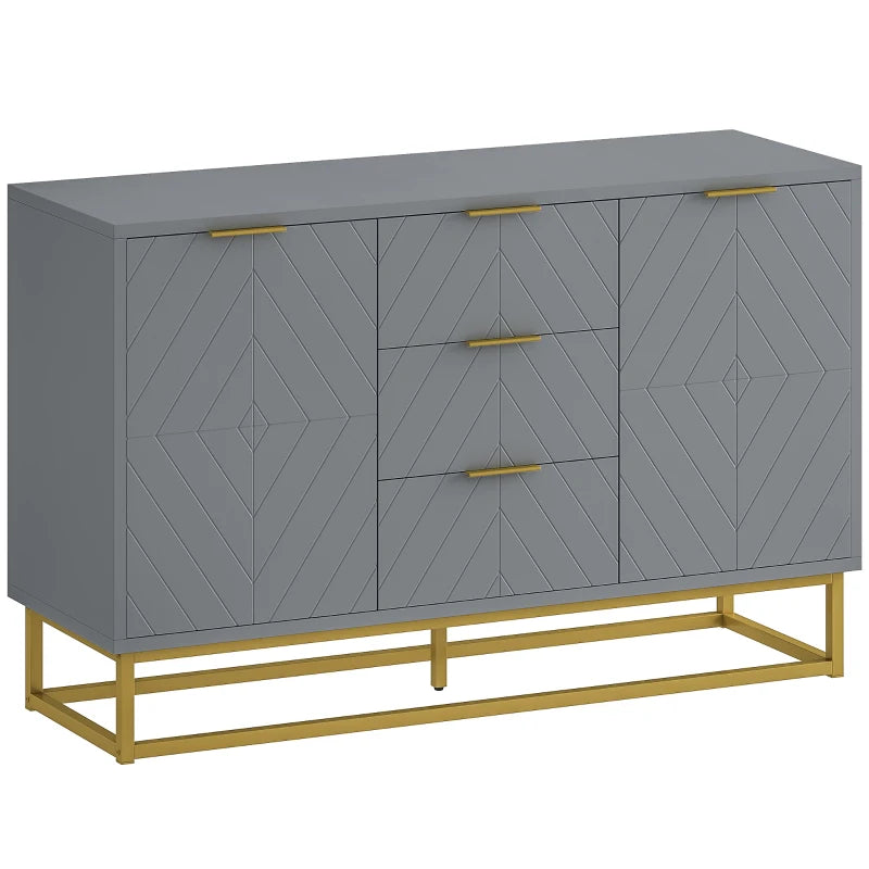 Modern Grey Sideboard with 3 Drawers & Adjustable Shelves - Stylish Storage Solution for Living Room Furniture