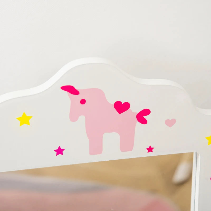 Kids Vanity Table Set with Tri-Folding Mirror and Stool Makeup Dressing Table with Drawer White