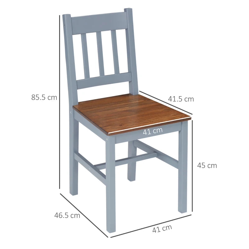 Set of 4 Grey Dining Chairs with Slat Back, Pine Wood Kitchen Chairs for Living Room & Dining Room