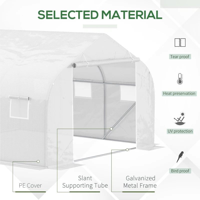 Green Walk-In Garden Poly Tunnel Greenhouse, 4.5 x 3 x 2m, White