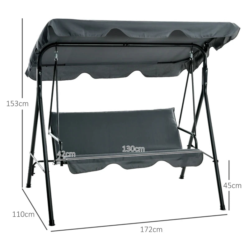 Grey 3-Seater Garden Swing Chair with Adjustable Canopy