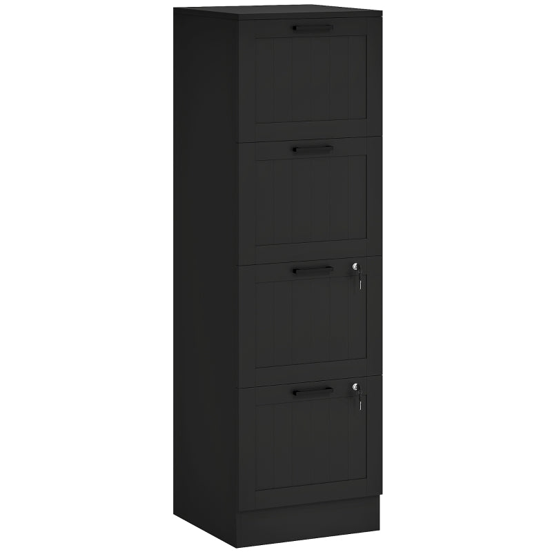 Secure 4 Drawer Filing Cabinet with Lock - Adjustable Hanging Bars for A4 Files - Stylish Black Office Storage Solution