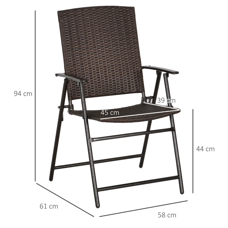Set of 4 Brown Folding Rattan Chairs - Stylish Outdoor Seating for Patio, Garden, and Events
