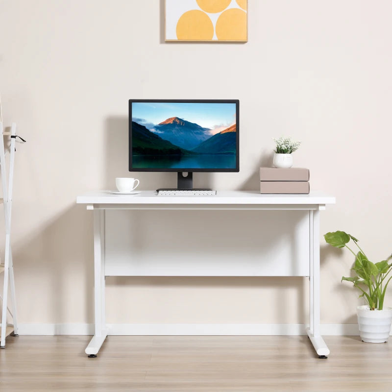 Modern White Computer Desk for Home Office - 120x60x75cm Writing Table with Cable Management & C Shaped Metal Legs