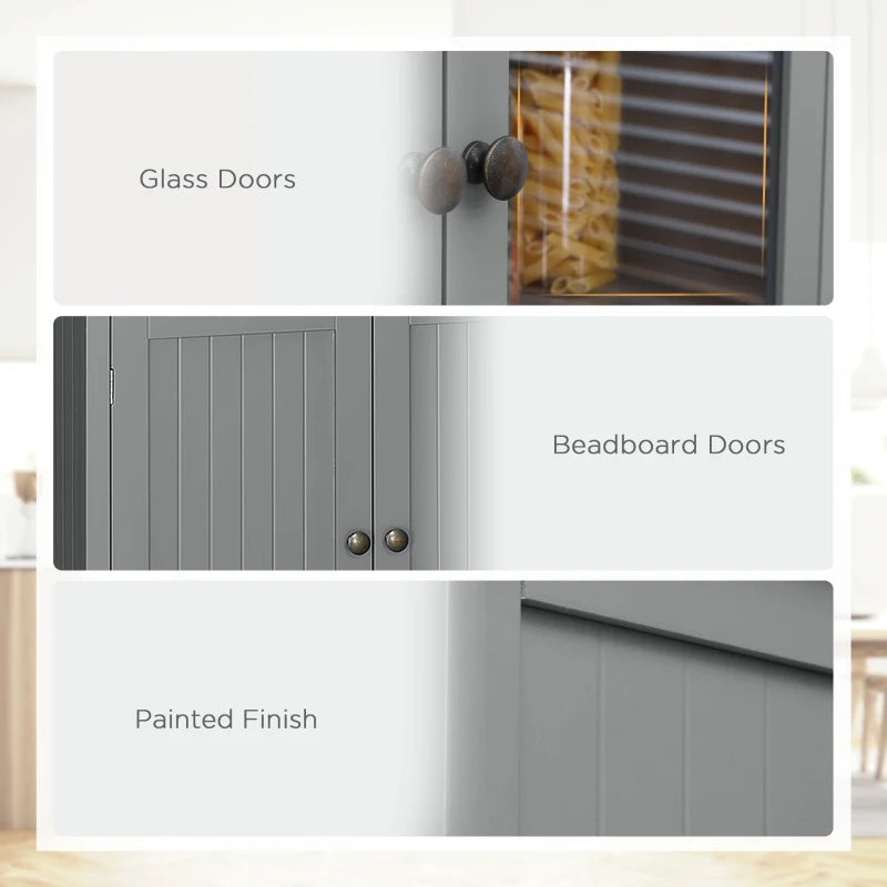 180cm Tall Freestanding Kitchen Pantry Cupboard - 5 Tier Storage Cabinet with Adjustable Shelves & Drawer in Grey