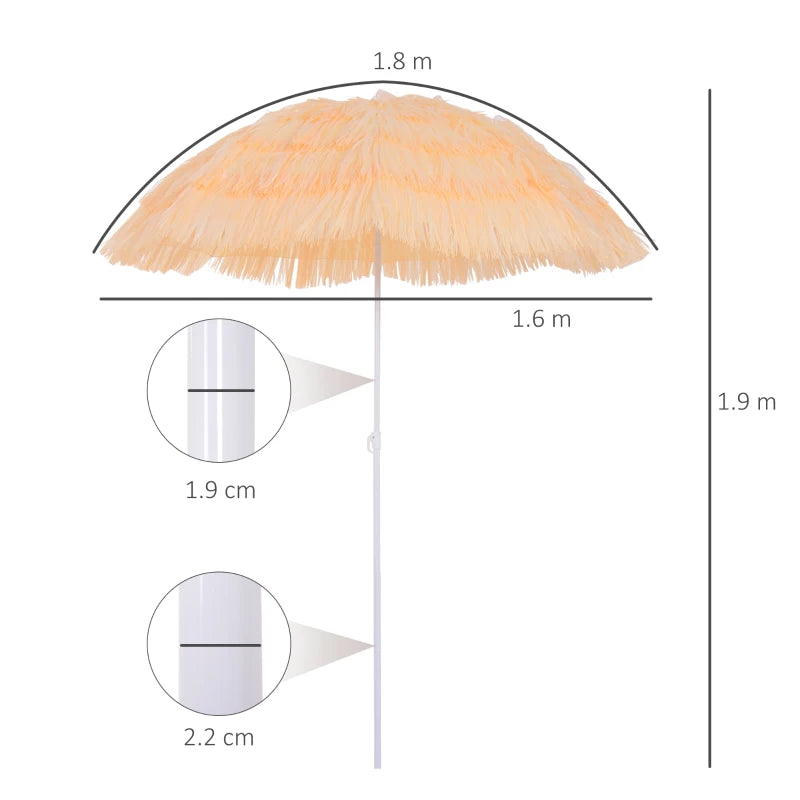 Wheat 1.6m Folding Beach Umbrella with Tilt Crank - Patio Sunshade