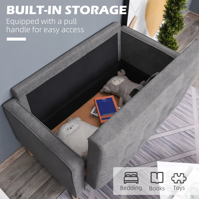 Compact 2 Seater Sofa with Hidden Storage, 117cm Tufted Cotton Couch for Living Room or Kitchen, Grey