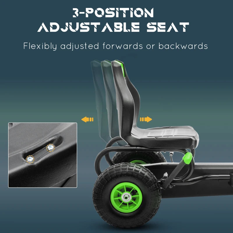Kids Adjustable Seat Pedal Go Kart with Inflatable Tires for Outdoor Fun Green