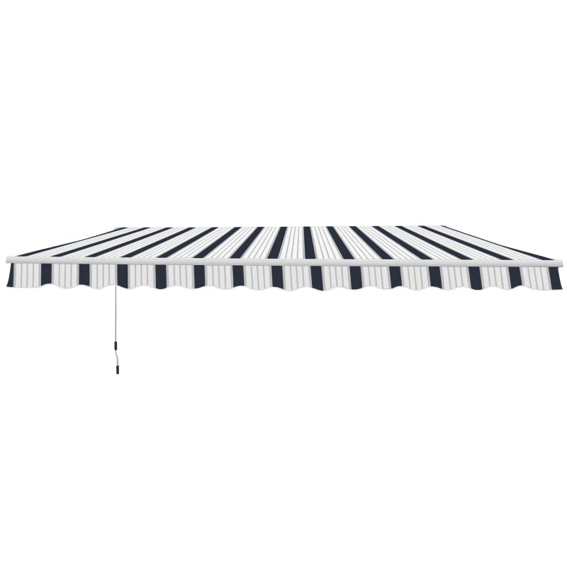 Blue and White Striped Retractable Awning Canopy (Manual)