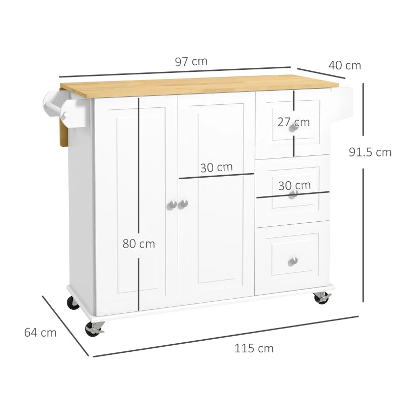 Rolling Kitchen Island with Drop Leaf and Storage Trolley on Wheels for Easy Mobility
